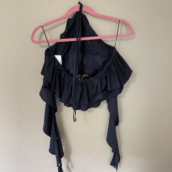 opt Cielo Top - Ruffle Crop Top w Rosette - Navy - Size M - Picture 3 of 4